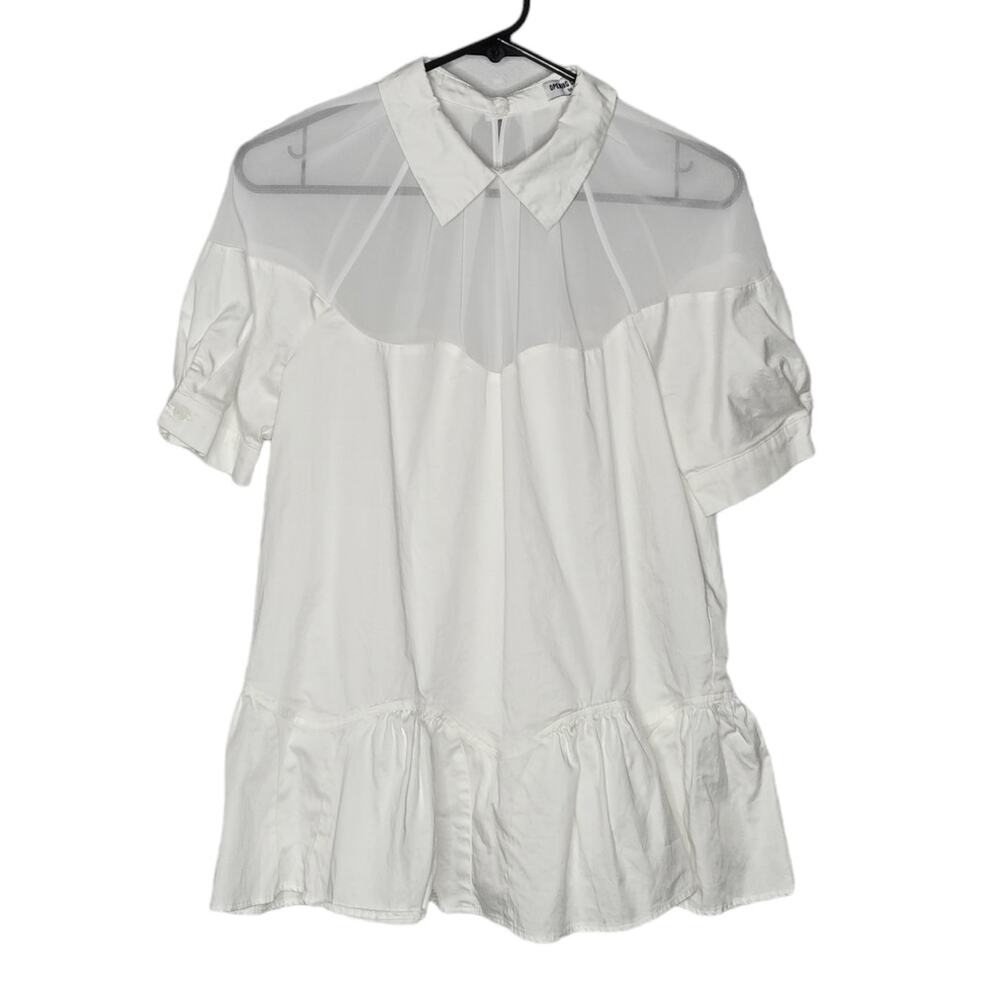 Opening Ceremony White Sheer Yoke Peplum Blouse Women's 6